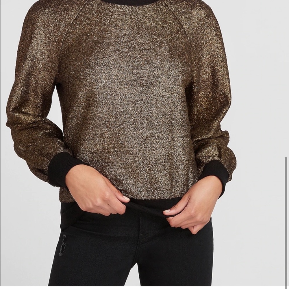 NWT Express Metallic Black/Gold Shimmer crew neck sweatershirt - Picture 3 of 11